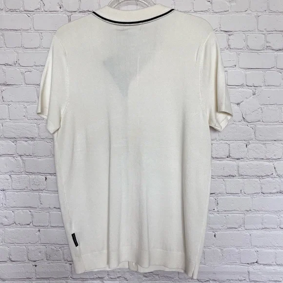 FRENCH CONNECTION Cream Button Down Short Sleeve Sweater Shirt--M - Picture 8 of 11